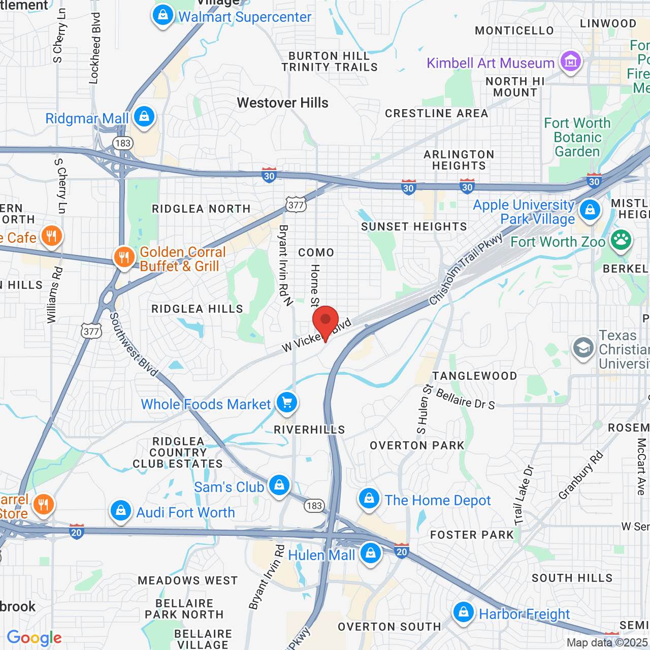 Google map image of our location in 5612 Edwards Ranch Rd Fort Worth, TX