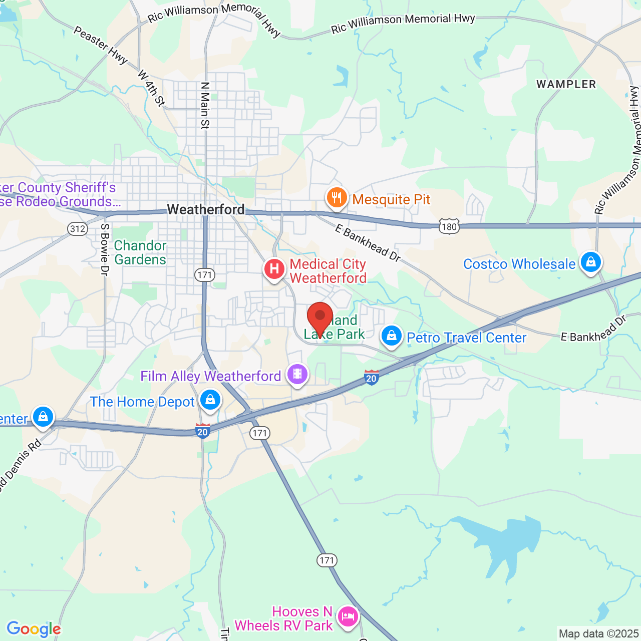 Google map image of our location in 1429 Clear Lake Rd Weatherford, TX