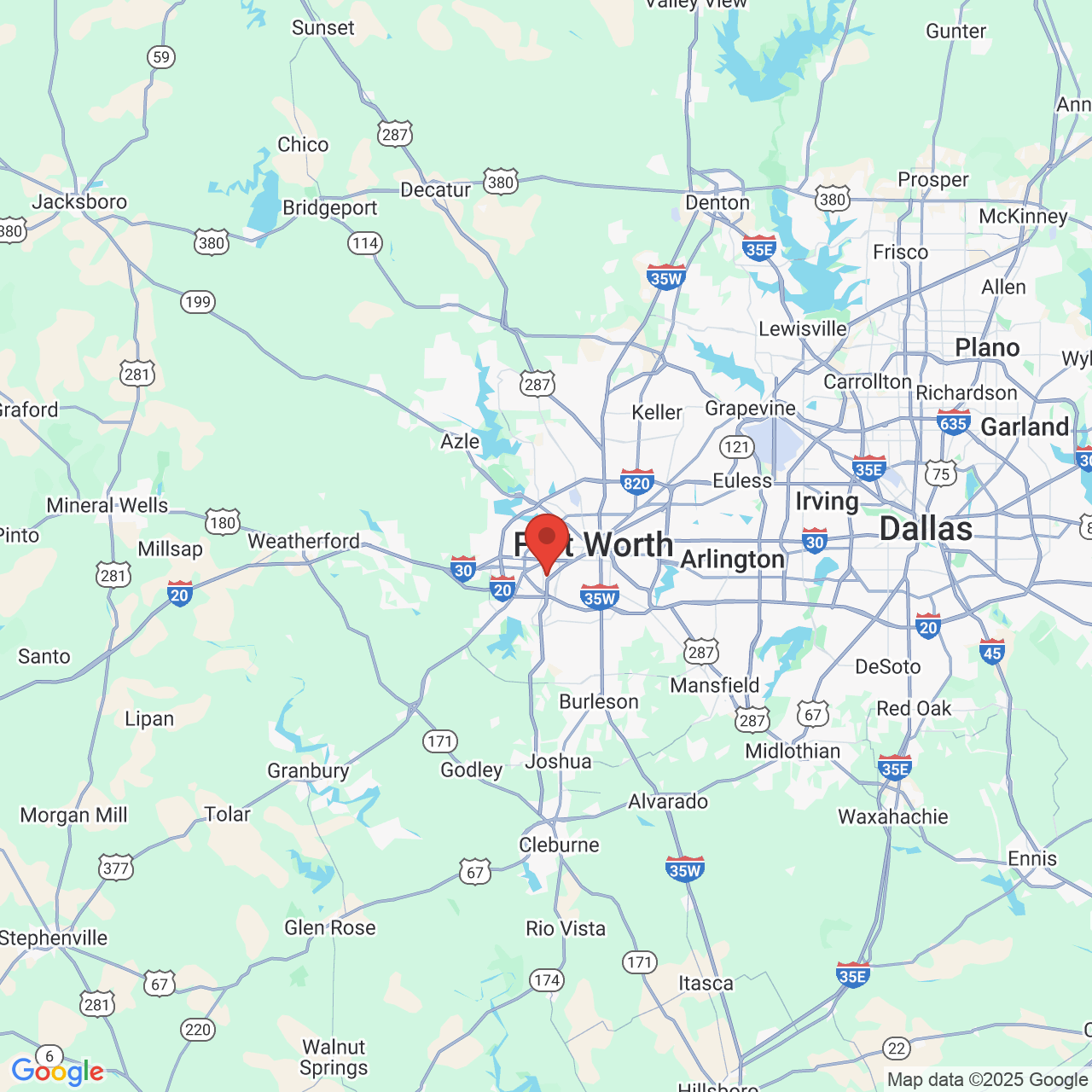 Google map image of our location in 5612 Edwards Ranch Rd Fort Worth, TX